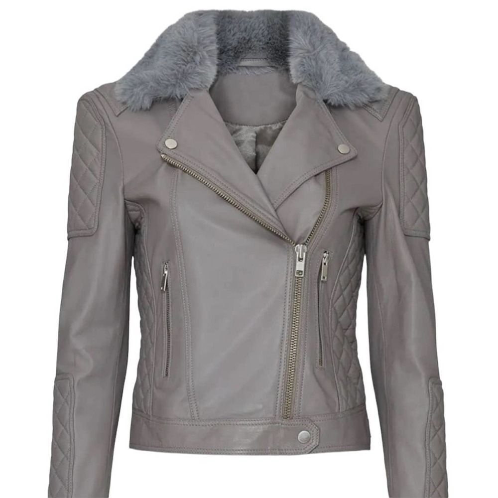 Samantha Sipos Jacket Gray Size Quilted Moto Leather - Large / L